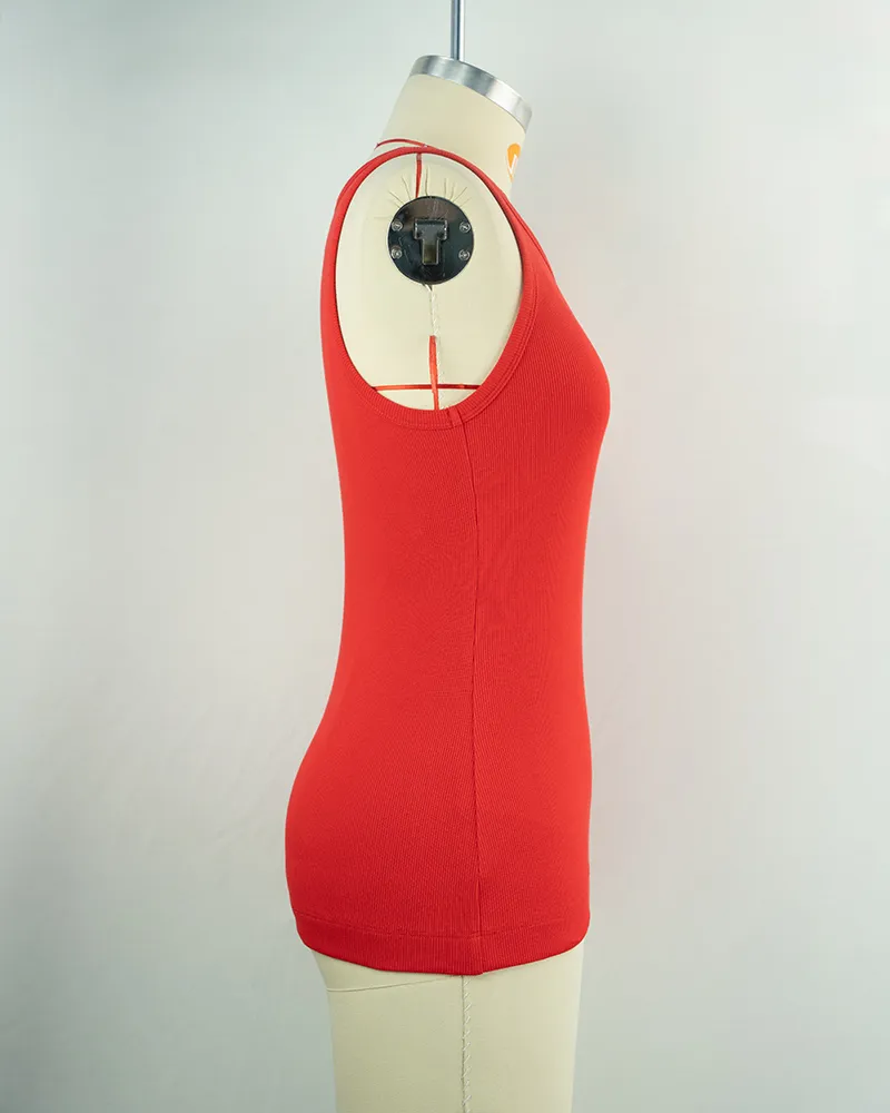 Women’s Red Ribbed Tank Top-4