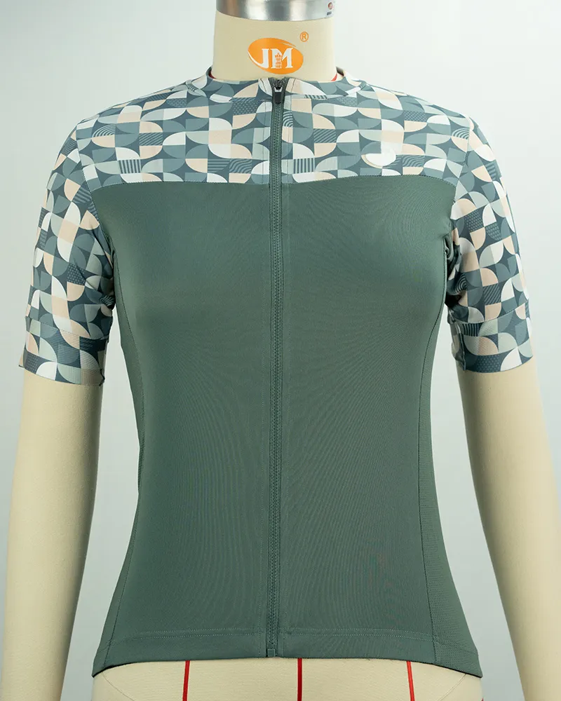 Women’s Sage Green Cycling Jersey with Geometric Print-1