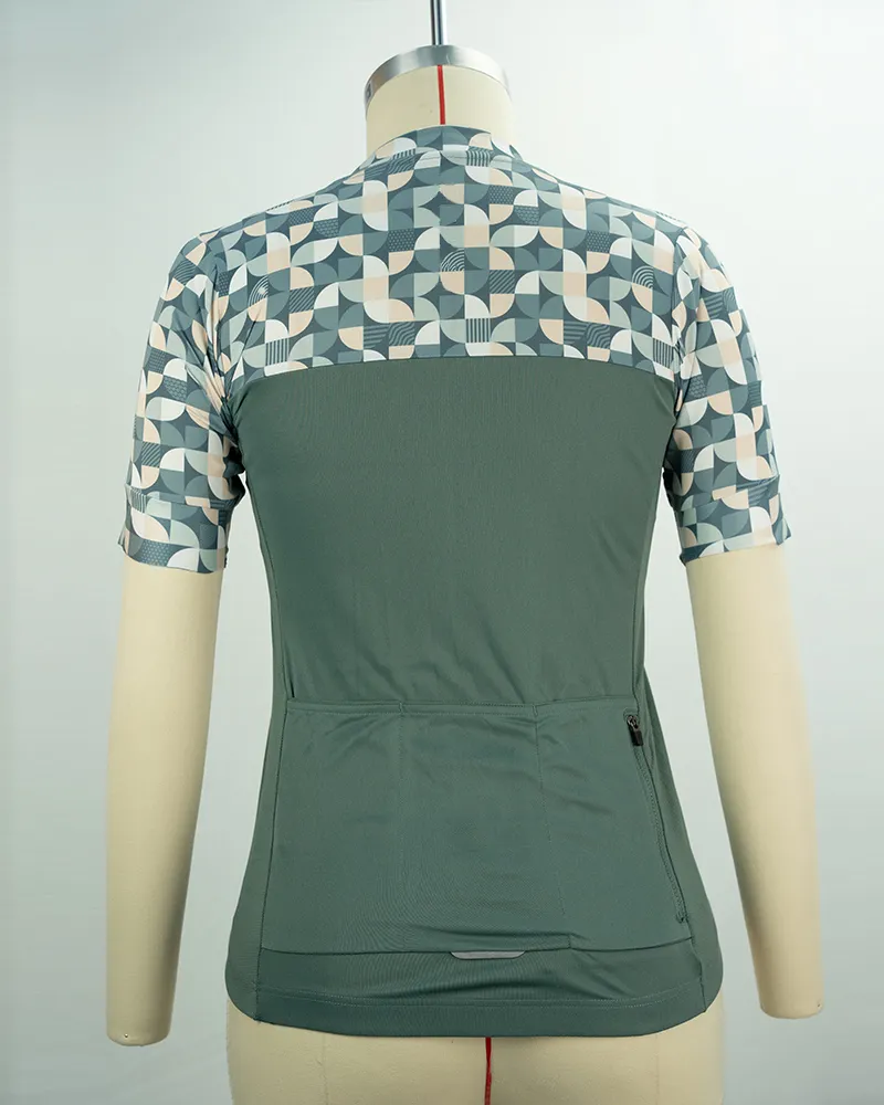 Women’s Sage Green Cycling Jersey with Geometric Print-2