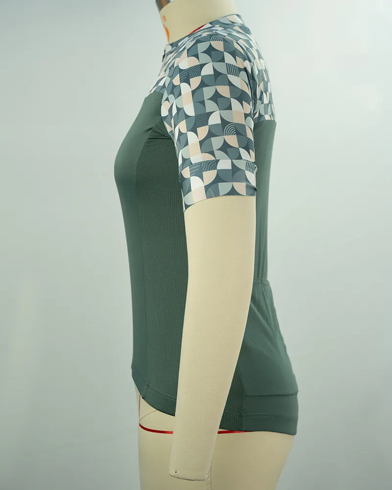 Women’s Sage Green Cycling Jersey with Geometric Print-3