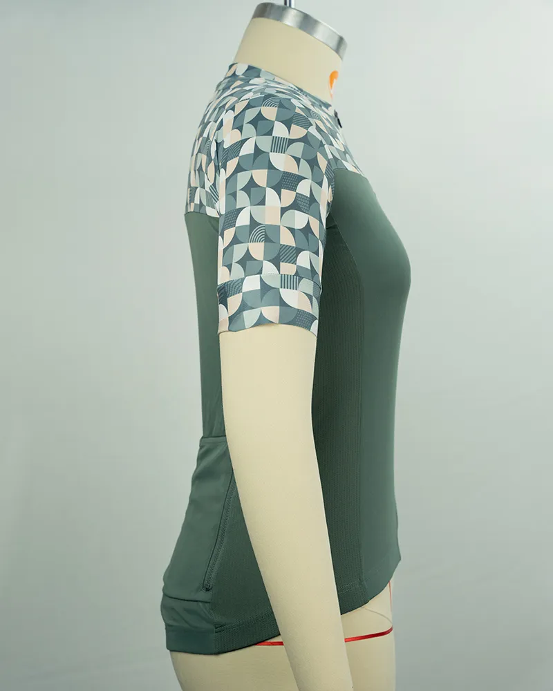 Women’s Sage Green Cycling Jersey with Geometric Print-4