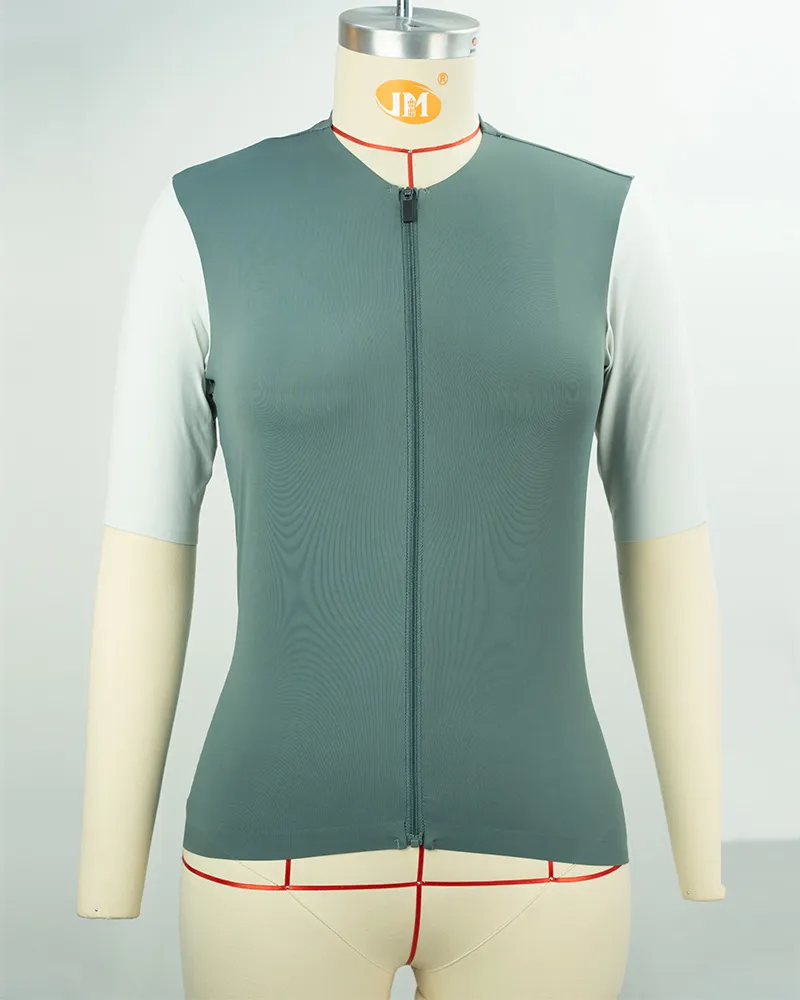 Women’s Sage Green Cycling Jersey with Reflective Strips-1