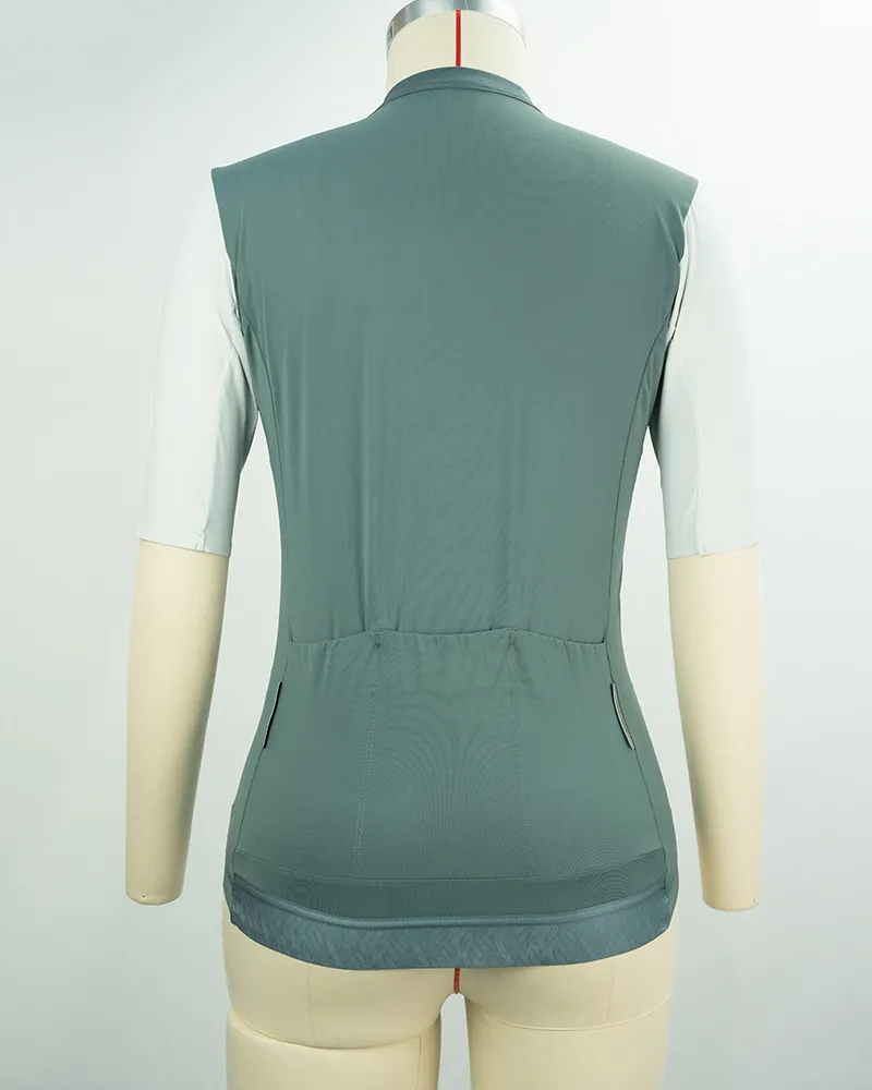 Women’s Sage Green Cycling Jersey with Reflective Strips-2