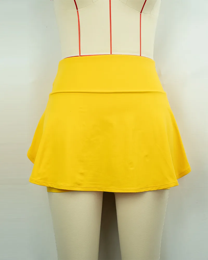 Women’s Yellow Tennis Skirt with Built-in Shorts-1