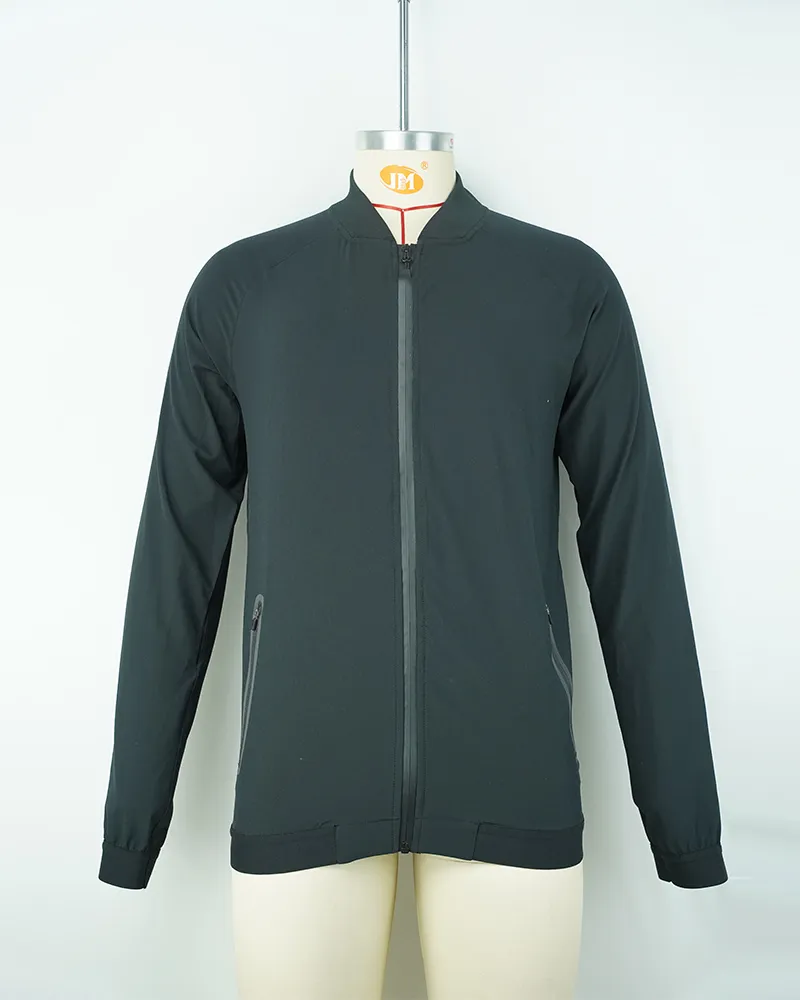 Black Long Sleeve Cycling Jersey Quick Dry Breathable with Full Zip Pocket-1