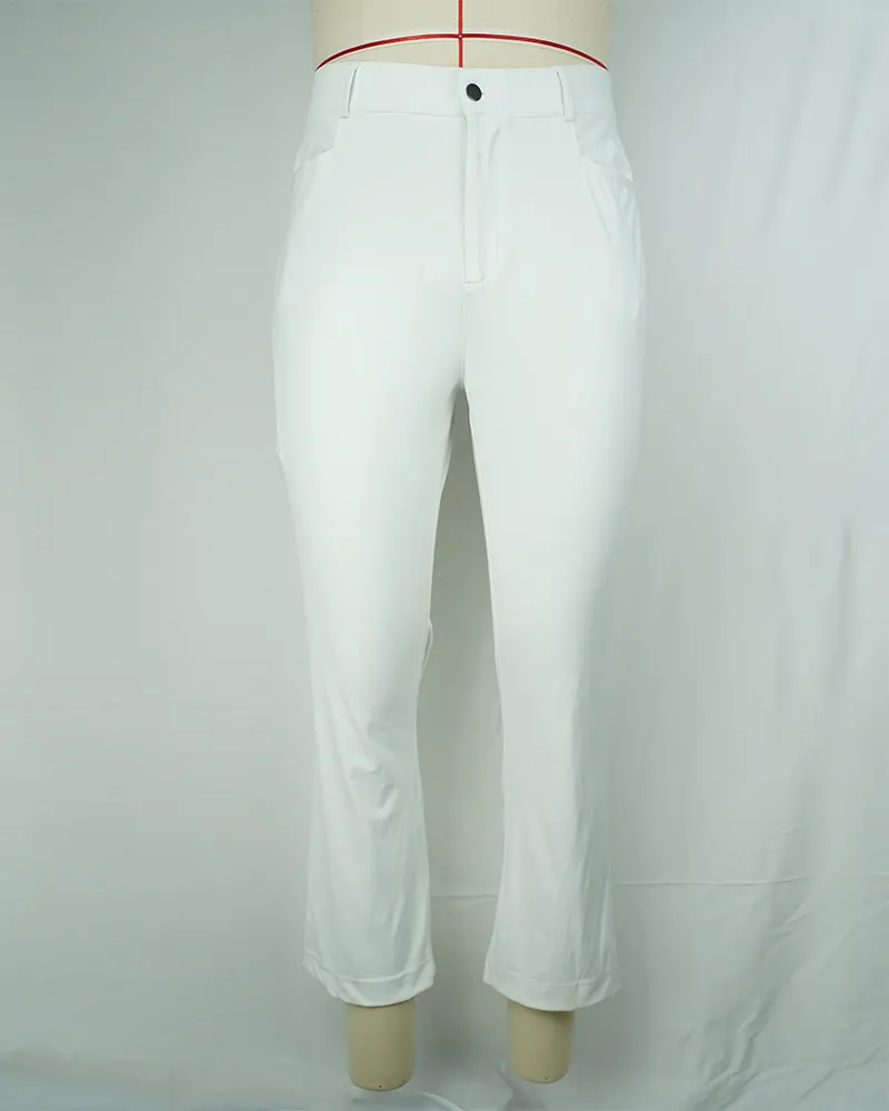 Women’s White Lightweight Casual Pants Straight Crop Summer Fit-1
