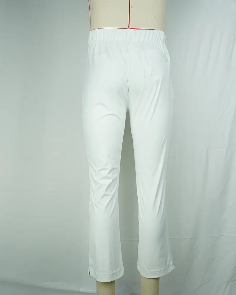 Women’s White Lightweight Casual Pants Straight Crop Summer Fit-2