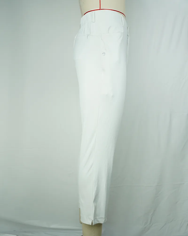 Women’s White Lightweight Casual Pants Straight Crop Summer Fit-3